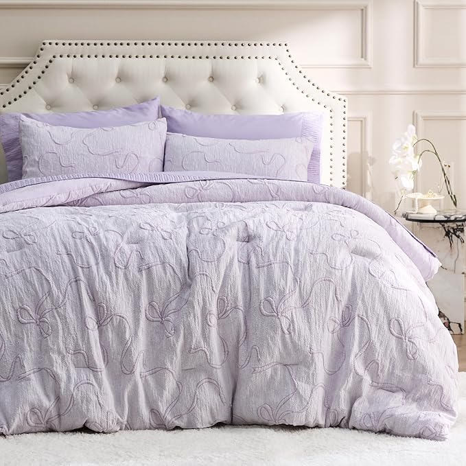 Bedsure Twin/Twin XL Comforter, GentleSoft™ 2 Pieces Bow Cute Bedding Lavender Room Decor Aesthetic, Twin/Twin XL Bedding Gifts for Her, 1 Bed Lavender Comforter, 1 Pillow Shams, 68x88 Inches