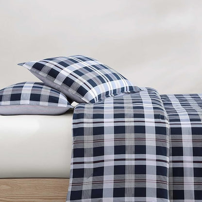 Tommy Hilfiger - Full/Queen Comforter Set, Cotton Textured Bedding with Matching Shams, Medium Weight Bed Set, Oeko-TEX Certified (Dream Madras Blue)