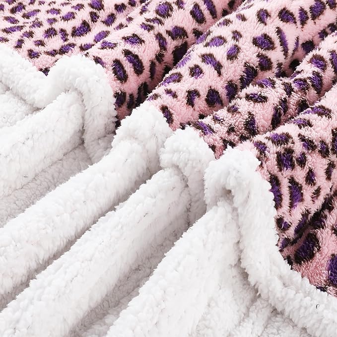 Electric Heated Blanket Throw Size 50"×60" with 9 Heating Levels & 1-10 Hs auto Off, Heating Throw Double Sided Sherpa, Energy Efficient, Machine Washable, Leopard Print Pink & Purple