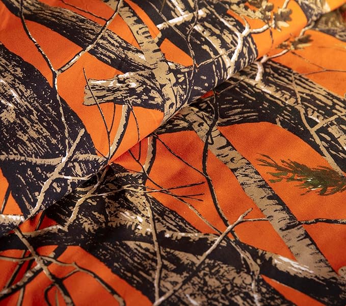 Chezmoi Collection Salem 3-Piece Cabin Lodge Forest Woods Comforter Set - Nature Camo Tree Leaves Printed Soft Microfiber Bedding - Orange, Queen