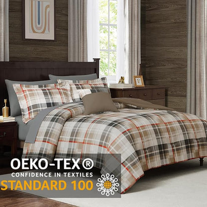 MaiRêve Comforter Set Full Size Khaki, Classic Farmhouse Bedding Set Bed in a Bag 7 Pieces, Lightweight All Season Comforter Set with Sheets, Pillowcases & Shams