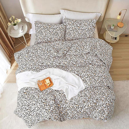mixinni Black Brown Leopard Print Comforter Set King Size Women Ultra Soft Wildlife Animal Cheetah Print Comforter Men Abstract Bedding Set with 2 Pillowcases for All Seasons-King Size