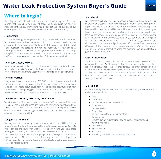YoLink Water Leak Detector, 1/4 Mile World's Longest Range, Wireless Smart Water Leak Sensor, Alexa, IFTTT, Hub Required