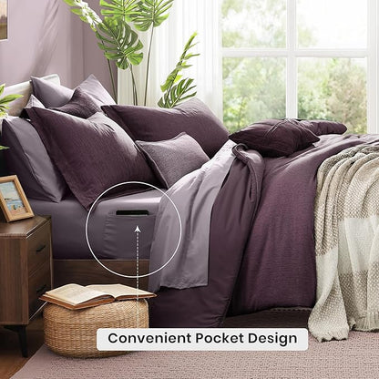 Monbix California King Comforter Set - 7 Pieces Cationic Dyeing Italian Plum Bed in a Bag Cal King Bed Sets with Comforter, Sheets, Pillowcases & Shams, Reversible Bedding Comforters Sets