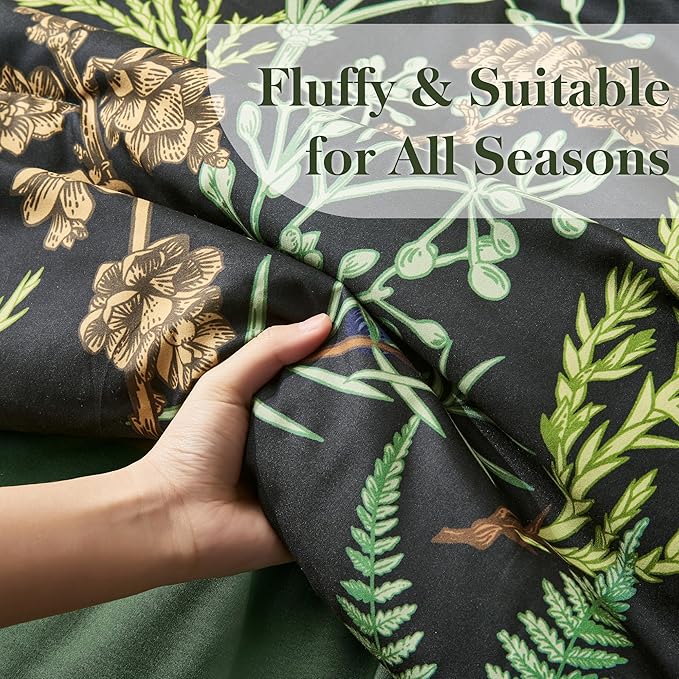 King Comforter Set - 3 Pieces Botanical Bedding Comforter Set, 1 Soft Green Plant Flowers Comforter (104"x90") and 2 Pillow Shams(20"x36") Ultra-Soft Comfort Suitable for All Seasons