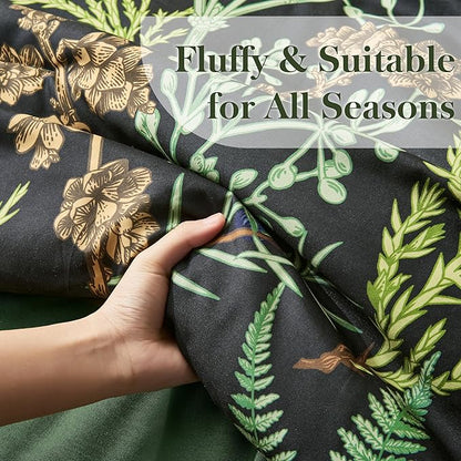 King Comforter Set - 3 Pieces Botanical Bedding Comforter Set, 1 Soft Green Plant Flowers Comforter (104"x90") and 2 Pillow Shams(20"x36") Ultra-Soft Comfort Suitable for All Seasons
