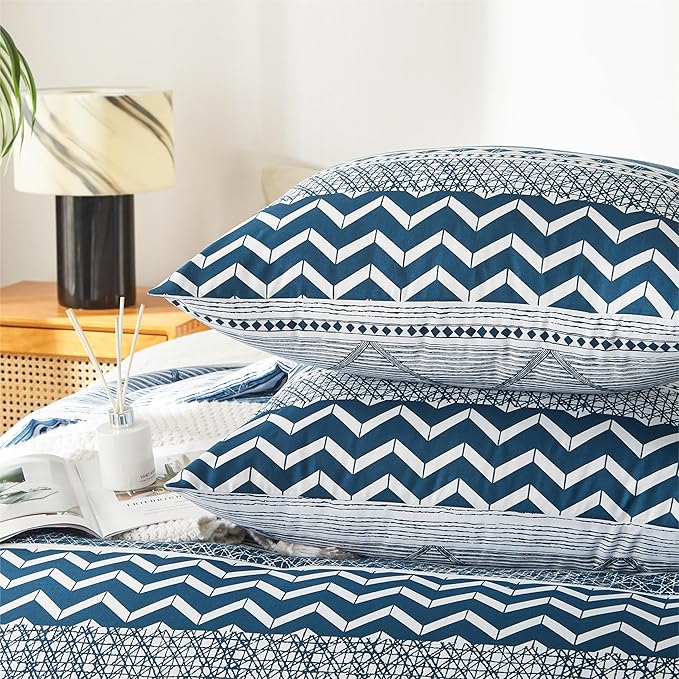 BOLINLIVING Comforter Set Queen Size, Boho Bed in a Bag 3 Pieces, Queen Soft Bohomian Comforter Set, Lightweight Breathable for All Seasons,1 Comforter & 2 Pillowcases (Blue 90×90 inch)