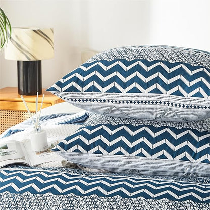 BOLINLIVING Comforter Set Queen Size, Boho Bed in a Bag 3 Pieces, Queen Soft Bohomian Comforter Set, Lightweight Breathable for All Seasons,1 Comforter & 2 Pillowcases (Blue 90×90 inch)