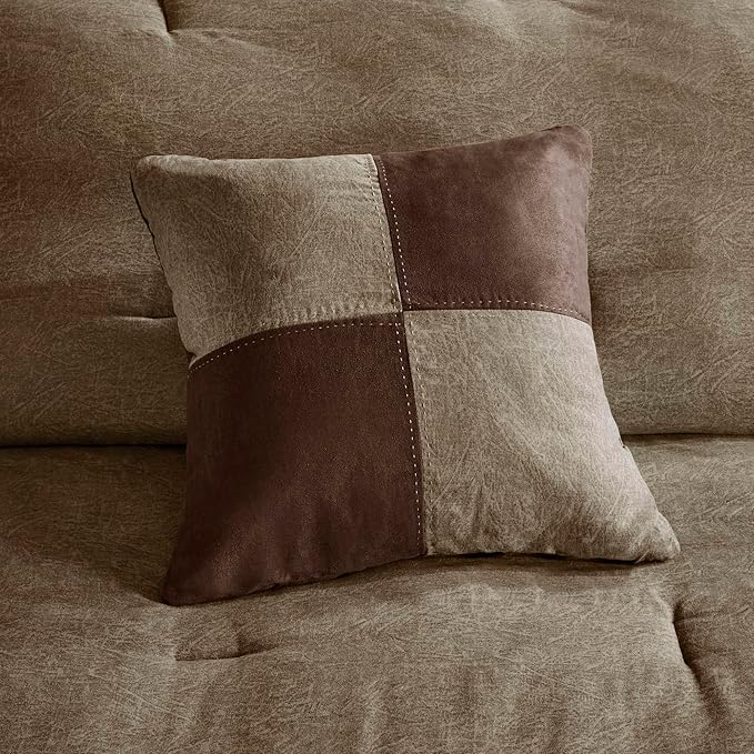 Madison Park Boone Cozy Comforter Set, Faux Suede, Deluxe Hotel Styling All Season Down Alternative Bedding Matching Shams, Decorative Pillow, California King (104 in x 92in), Rustic Brown 7 Piece
