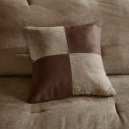 Madison Park Boone Cozy Comforter Set, Faux Suede, Deluxe Hotel Styling All Season Down Alternative Bedding Matching Shams, Decorative Pillow, Queen (90 in x 90 in), Rustic Brown 7 Piece
