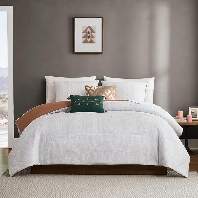Modern Threads Hunter Gray Jacquard Comforter Set – 5 Piece Heathered Light Gray Bed Set with Decorative Pillows & Shams, Textured Soft Bedding for All Seasons, Queen