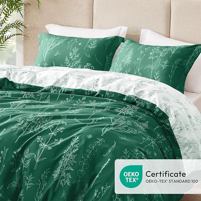 Love's cabin Emerald Comforter Set Queen - Queen Size Comforter Set, 3 Pieces Cute Floral Bedding Sets for All Seasons,1 Soft Reversible Botanical Flowers Comforter and 2 Pillow Shams