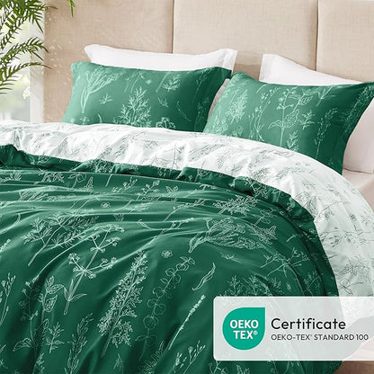 Love's cabin Emerald Comforter Set Queen - Queen Size Comforter Set, 3 Pieces Cute Floral Bedding Sets for All Seasons,1 Soft Reversible Botanical Flowers Comforter and 2 Pillow Shams