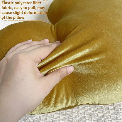 16 Inch Heart Pillow Cute Soft Decorative Throw Pillows, Heart Shaped Fluffy Faux Fur Pillows Cushions for Couch Sofa Bed Bedroom Room Home Decor Aesthetic (2, Gold, Medium-16 x13)