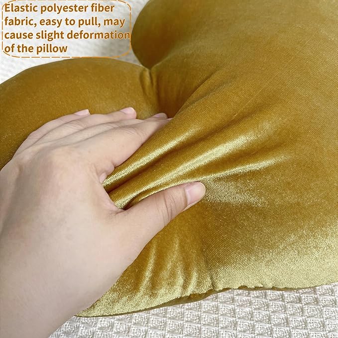 16 Inch Gold Heart Pillow Decorative Throw Pillows, Heart Shaped Soft Fluffy Cute Pillows Cushions for Valentines Wedding Couch Chair Bed Bedroom Room Home Decor Aesthetic (1, Gold, Medium-16"x13")