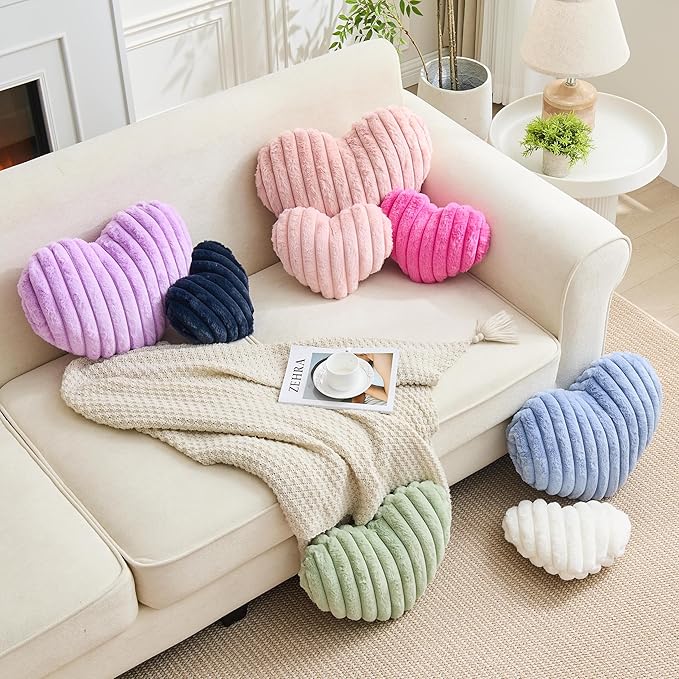 Heart Pillows Heart Decorative Pillow Soft Fluffy Heart Shaped Hot Pink Throw Pillows with Faux Rabbit Fur Aesthetic Room Decor Cute Small Pillow for Valentines Mother's Day