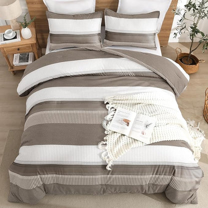 Litanika Comforter Set Queen Size Hazel - 3 Pieces Lightweight Colorblock Stripe Fluffy Bedding Comforter Sets, All Season Bed Set