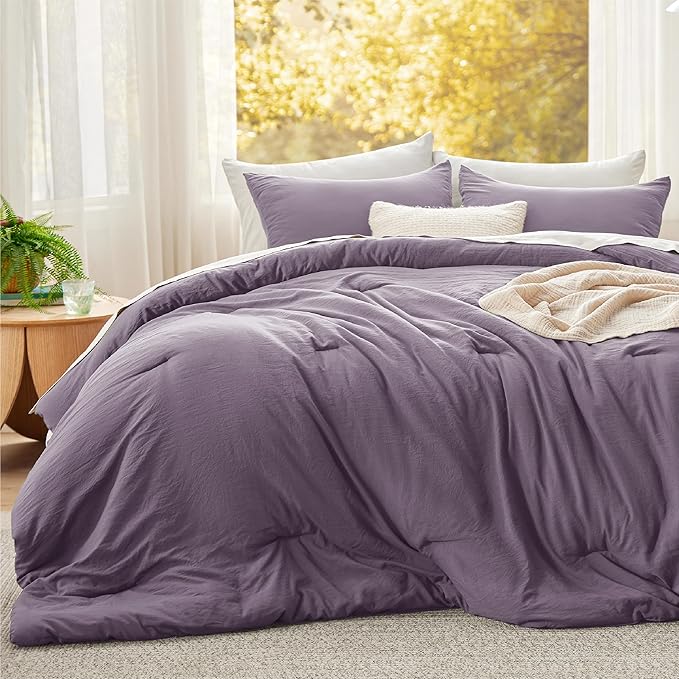 Bedsure Super King Plus Comforter Set, Grayish Purple Soft Prewashed Bedding for All Seasons, 3 Pieces GentleSoft™ Bed Set, 1 Lightweight Comforter (128"x120") and 2 Pillowcases (20"x36")