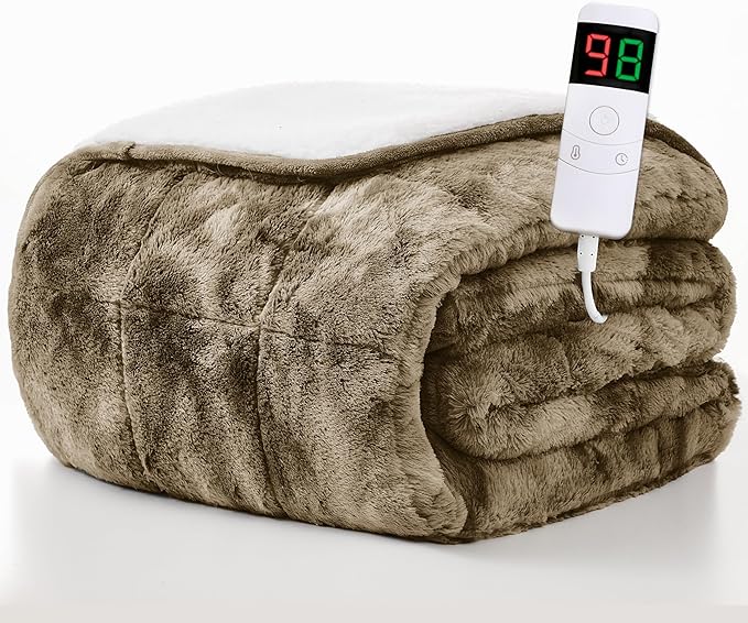 Homemate Heated Weighted Blanket for Adults - 50"x60" 10lbs Electric Throw Fast Heating Heavy Blanket 1/2/4/6/8 Hour Auto Off 10 Heat Levels Over-Heat Protection Luxury Faux Fur Sherpa