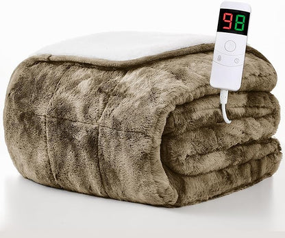 Homemate Heated Weighted Blanket for Adults - 50"x60" 10lbs Electric Throw Fast Heating Heavy Blanket 1/2/4/6/8 Hour Auto Off 10 Heat Levels Over-Heat Protection Luxury Faux Fur Sherpa