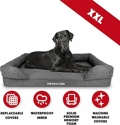 The Dog’s Bed Orthopedic Memory Foam Dog Bed with Bolsters, Linen Fabric, Grey Linen, XXL
