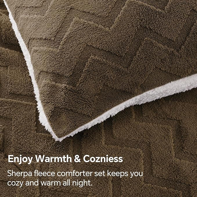 BEDELITE Fluffy Twin Comforter Set - Super Soft Sherpa Brown Comforter for Twin Size Bed, Luxury Warm Bedding Set for Winter, Fuzzy Bed Set 2 Piece (1 Comforter, 1 Pillowcase)