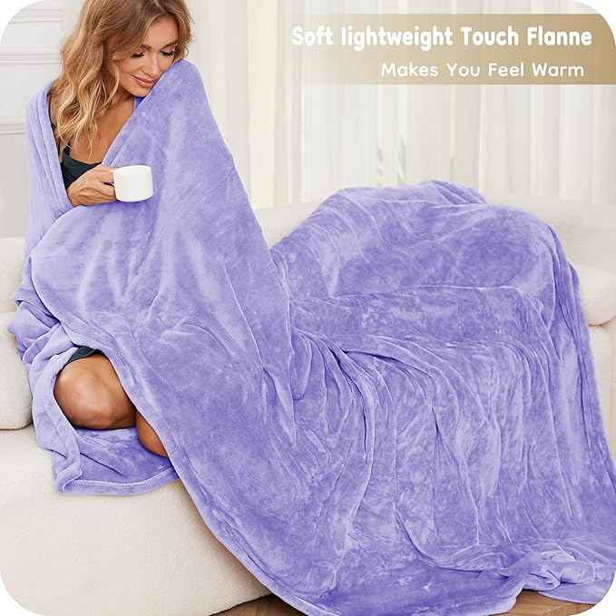 Electric Heated Blanket Queen Size 84"x90", with Dual Control Breathable & Luxurious Flannel, 4 Heating Levels & 10 Hours Auto-Off, Fast Heating, Machine Washable, for Bedding-Light Purple