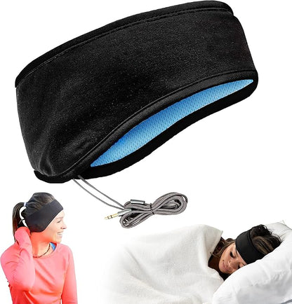 CozyPhones Sleep Headphones - Over Ear Headphones from Ultra Thin Cool Mesh Wired for Side Sleepers, Meditation, Running, Laptop, and Phone - Black with Blue Liner