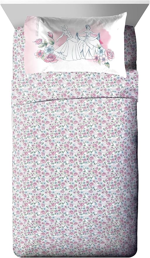 Jay Franco Kids Comforter Set Includes Sheets and Pillow Covers - Soft and Cozy Bed Set for Stylish Room Decor, Pink - Disney Princess, 5 Piece Twin Bedding