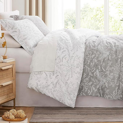 Southshore Fine Living, Inc. Queen Size Comforter Sets, Hotel Quality Bedding, Floral Bed Spread with Matching Shams, Reversible Print is 2 Colors in 1, Fits Queen & Full Beds, Winter Brush Sand/White