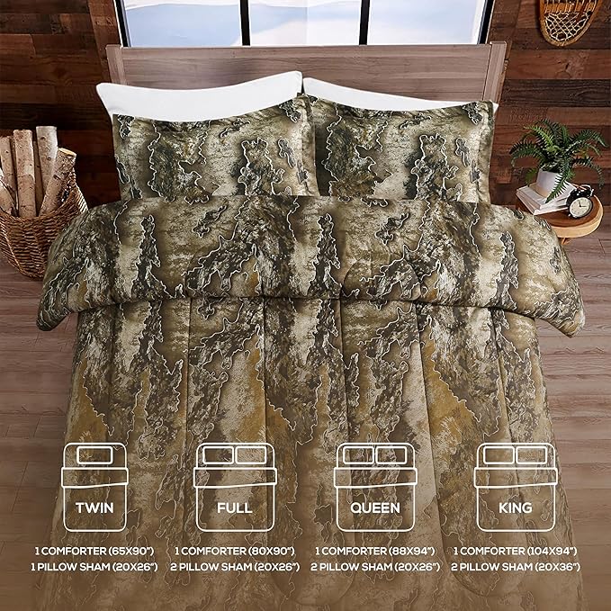 VISI-ONE Realtree Excape Camo Comforter Set Full Size 3 Piece - Cozy Soft Lightweight Microfiber Bedding Machine Washable - Rustic Hunting Lodge Cabin RV Decor - Farmhouse Gift for Nature Lovers