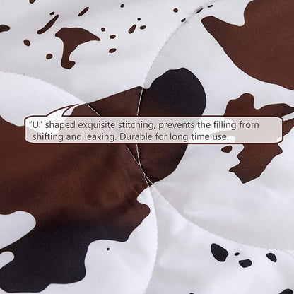 PERFEMET Cow Print Boys Comforter Full Size 3 Pieces - (1 Comforter & 2 Pillowcases), Cowhide Western Bedding Set for Kids Girls, Reversible Plaid Teen Boy Bed Set (Brown White, Full)