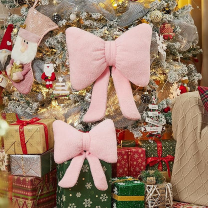 Stuffed Bow Christmas Decorations Soft Furry Bow Throw Pillows Cute Bowknot Plush Pillow Home Decor