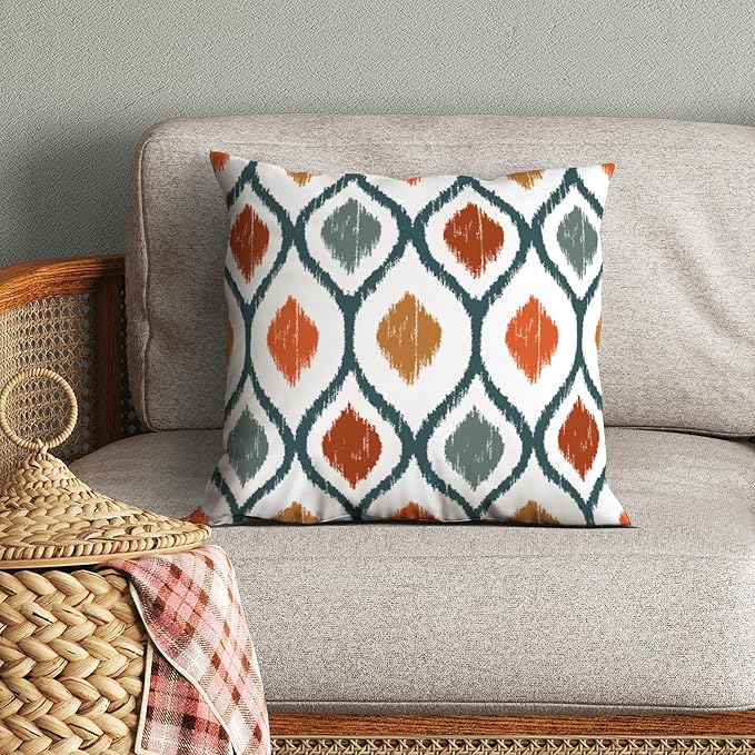 Americanflat 16x16 Throw Pillow with Sewn-in Insert - All-in-One Decorative Pillows - No Cover Needed - Soft and Durable Cushion for Bed or Sofa - Polyester - Deep Teal, Orange, Yellow and White