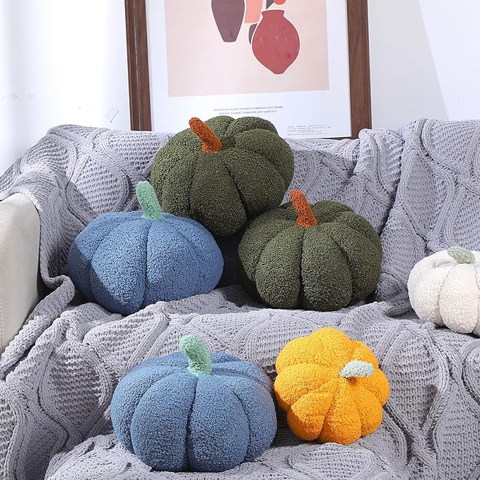 Queekay 2 Pcs Pumpkin Pillow Plush 11 x 9.5 Inch Thanksgiving Stuffed Pumpkin Decor for Fall Home Bedroom Throw Pillow Cushion Gifts for Holiday Operation Christmas Halloween Car Sofa(Army Green)