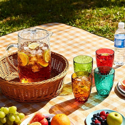 Pitcher with Lid and 4 Tumblers Set, 92oz Plastic Water Jug, BPA-Free Beverage Pitcher for Fridge, Large Drink Carafe for Party, Juice, Ice Tea, Sangria, Lemonade, (Set of 5 in Gift Box)