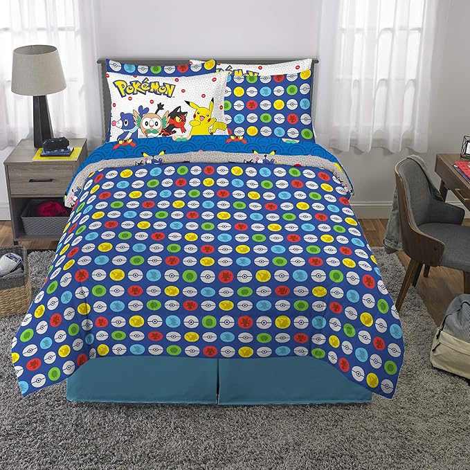 Pokemon Anime Kids Comforter and Sheet Set with Sham, 7 Piece Full Size, by Franco