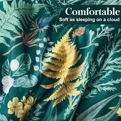 King Comforter Set - 3 Pieces Botanical Bedding Comforter Set, 1 Soft Dark Green Plant Flowers Comforter (104"x90") and 2 Pillow Shams(20"x36") Ultra-Soft Comfort Suitable for All Seasons