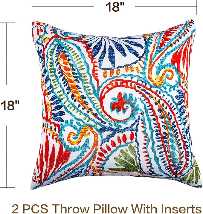 JMGBird Outdoor Throw Pillows Set of 2 - Durable Patio Pillows with Inserts, 18x18 Inch Square Decorative Pillows for Patio Furniture