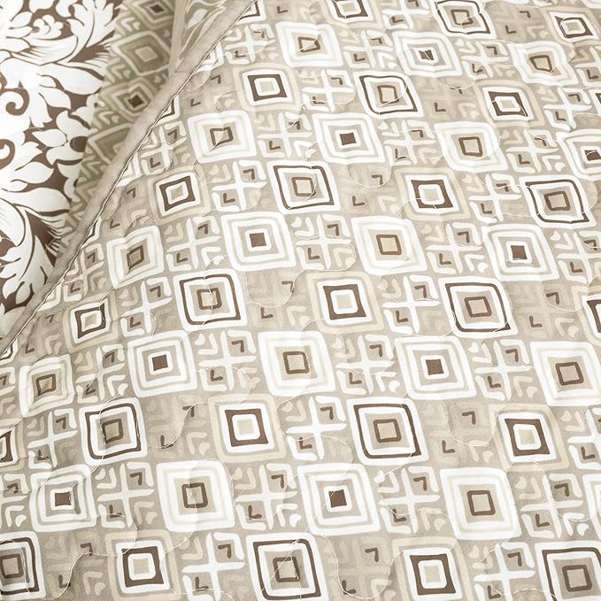 Lush Decor Boho Stripe Reversible Cotton Quilt 3-Piece Set, King, Neutral - Bold Colorful Bohemian Bedding Set