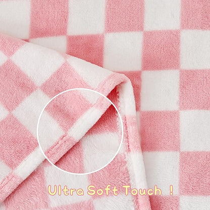 Yurhap Checkered Baby Blanket for Girls Pink Fleece Baby Blankets for Girls Boys, Warmer Comfort Lightweight Bed Blanket for Toddlers Infants or Newborn, 30''x40'', Pink