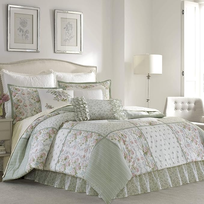 Laura Ashley Home - Throw Pillow with Envelope Closure, Elegant Home Decor for Bed or Sofa (Harper Pale Green, 14" x 20")