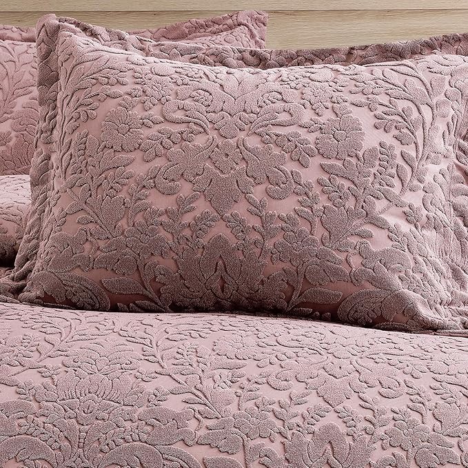 Sunshine Nicole Velvet Jacquard Comforter Set, Velvet Jacquard Face and Brushed Solid Microfiber Reverse, with Light Weight Soft Poly Fill, 3 Pieces Dusty Mauve, King