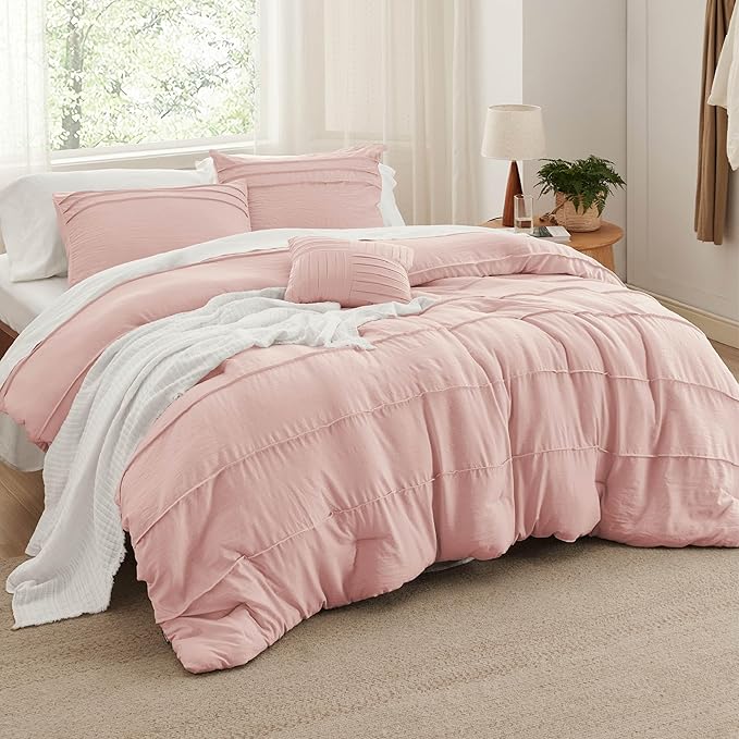 Bedsure Light Pink Twin XL Comforter Set - 3 Pieces Pinch Pleat Bed Set, Down Alternative Bedding Sets for All Season, 1 Comforter, 1 Pillowcase, 1 Decorative Pillow