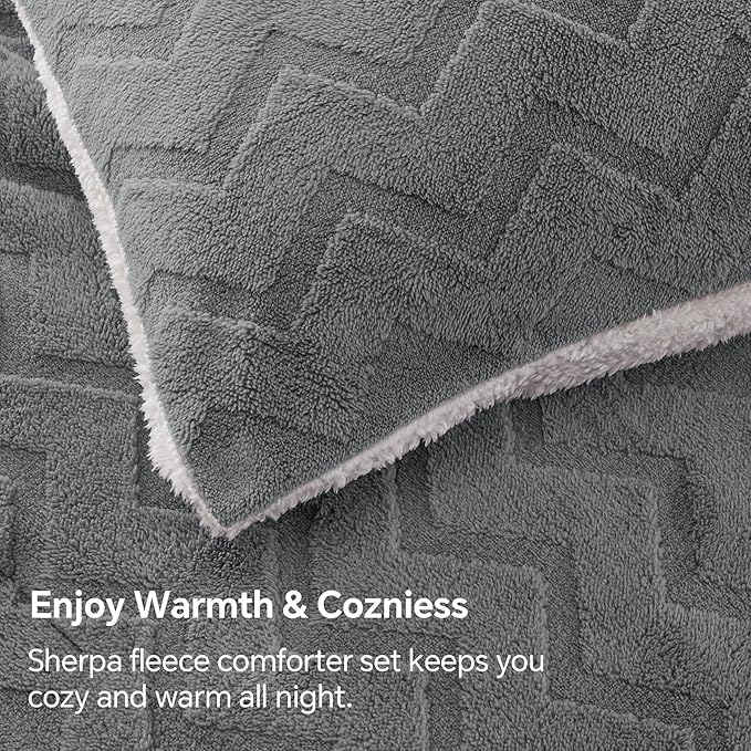 BEDELITE Fluffy California King Size Comforter Set - Super Soft Sherpa Grey Comforter for Full Size Bed, Luxury Warm Bedding Set for Winter, Fuzzy Bed Set 3 Pieces (1 Comforter, 2 Pillowcases)
