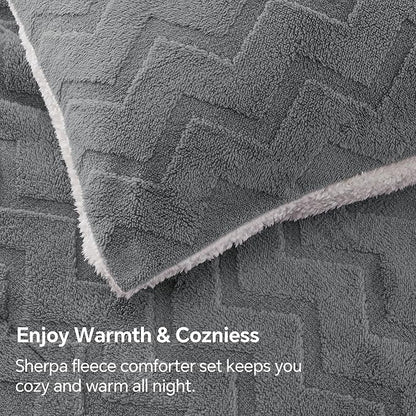 BEDELITE Fluffy Full Size Comforter Set - Super Soft Sherpa Grey Comforter for Full Size Bed, Luxury Warm Bedding Set for Winter, Fuzzy Bed Set 3 Pieces (1 Comforter, 2 Pillowcases)