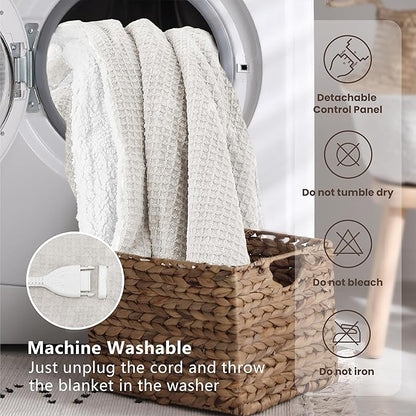 Heated Blanket Electric Throw Waffle, 50x60 Inches Sherpa Fleece Fast Heating Blanket 6 Heating Levels & 4 Hours Auto Off ETL Certification,Beige Throw