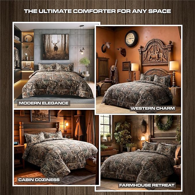 VISI-ONE Realtree Edge Camo Queen 3 Piece Comforter Set – Western Rustic Charm with Farmhouse Accents, All Season Design for Nature & Outdoor Lovers, Country Homes, Cabins, Lodges & Modern Living