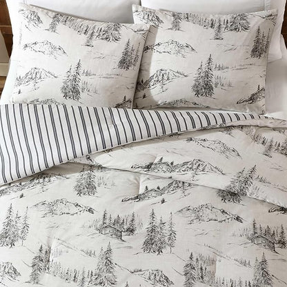 Eddie Bauer - Full/Queen Comforter Set, Reversible Bedding with Matching Sham(s), Super Soft and Cozy Home Decor (Rocky Mountain Cabin Grey, Queen)