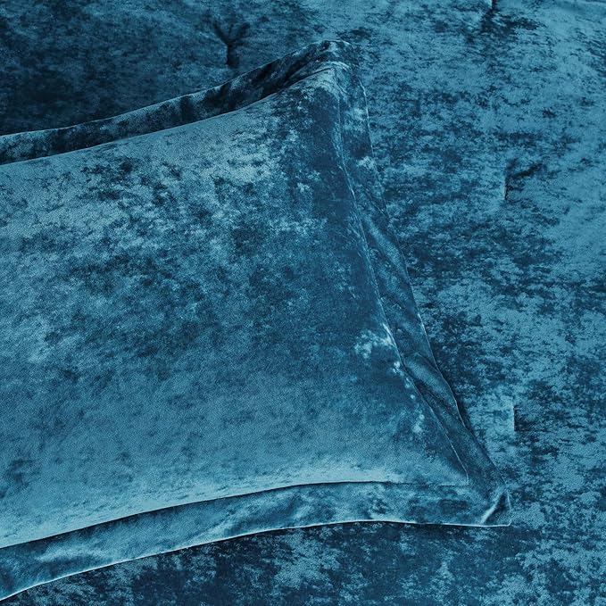Sunshine Nicole Distressed Velvet Comforter Set, Distressed Velvet Face and Brushed Solid Microfiber Reverse, with Light Weight Soft Poly Fill, 5 Pieces Teal, Queen